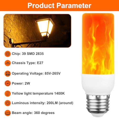 AUAUY LED Flame Light Bulb, 2W E27 Flame Effect Bulb, 1400K 3 Lighting Modes - Image 3