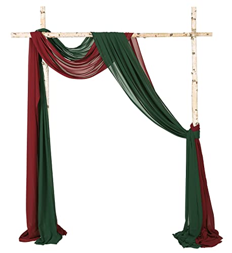 SHERWAY 2 Paneele Chiffon-Stoff Vorhang Hochzeit Bogen Vorhänge Party Hintergrund Vorhang Paneele Zeremonie Empfang Girlande Dekoration (68 x 546 cm, Jägergrün & Burgunderrot) Cover