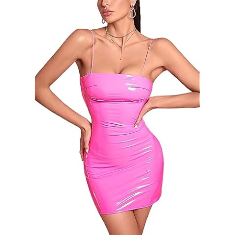 Moessa Women Sexy Off Shoulder Faux Leather Strapless Tube Top Mini Dress Vintage Club Party Corset Dress 6001-Red-M Cover