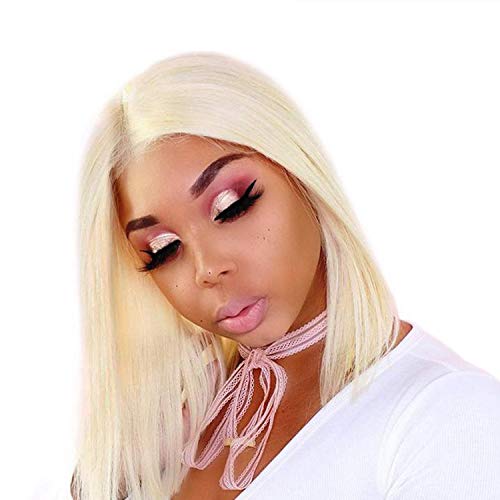 LVMIX Platinum Blonde Wig 13×6 Deep Part Bob Lace Front Wigs 14’’ Natural Hair Hairline Silky Straight Wigs for Women #613 Synthetic Hair Repalcement Wig