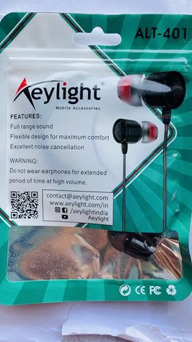 Image of Aeylight ALT-401 Stereo Earphone with Microphone, Super Bass, Volume Control, Noise Cancellation, Black