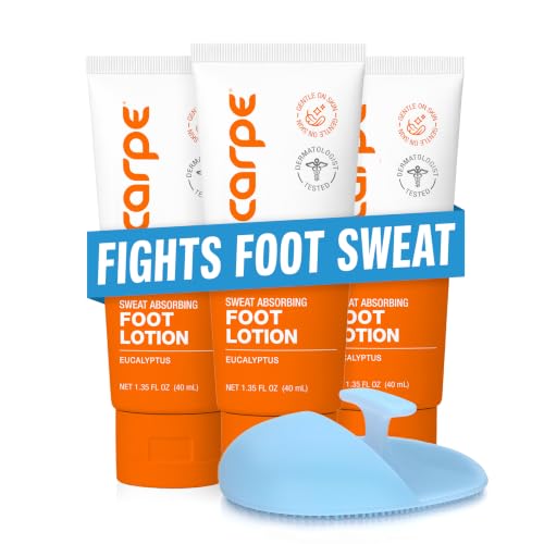 Carpe Sweat Absorbing Foot Lotion 3 Tubes WITH FREE APPLICATOR A dermatologist-recommended solution to stop sweaty smelly feet Helps prevent blisters Great for hyperhidrosis