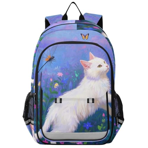 Mochila de tenis para niños de 8 a 12 años, gran capacidad, para niños y niñas de 5º grado en varios colores, pintura al óleo, dibujos animados, flores, gato