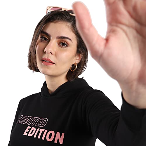 Image of PINACOLADA Women's Cotton Solid Printed Sweatshirt with Hoodie, Regular Fit for Casual Wear Full Sleeve Sweatshirt Crafted with Comfort Fit and High-Performance for Everyday Wear