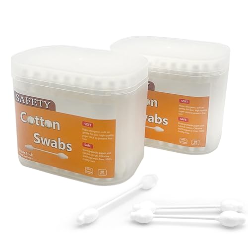 160Pcs Safety Cotton Swabs Baby cottonbuds Large tip with Paper Stick for Newborn Kids 80 Count(Pack of 2)