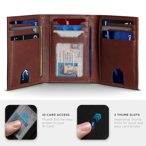 Image of SERMAN BRANDS Trifold Wallet for Men - RFID Blocking Full Grain Leather, 11 Card Slots & ID Window, Slim Everyday Carry, Durable Stitching, Gift for Him