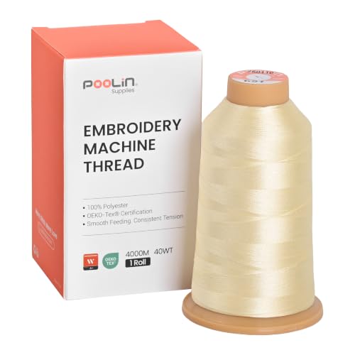 Image of Poolin Polyester Machine Embroidery Thread 4000M 40WT Cream Yellow 0691 | Smooth Feeding with Stable Tension for Clean, Consistent Stitching on Home and Commercial Embroidery Machines