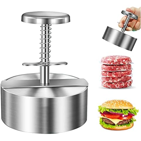 CHengQiSM Burger Press, Adjustable Hamburger Patty Maker 4.2" Stainless Steel Hamburger Press Patty Making Molds Patties for Beef, Vegetables, Meat, BBQ Barbecue Homemade Hamburger Cover