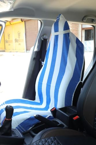 Image of Car Seat Cover, Towel Fabric, Elastic Fitting, Front Seat, Universal Fit for All Models, Pack of 2 (Blueline)