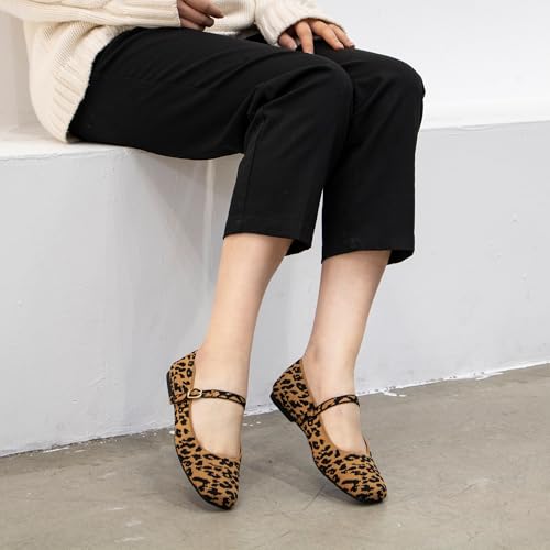 Image of Soesyi Knit Flats for Women Square Toe Flats Casual Ballet Flats with Ankle Strap,Mary Jane Shoes Women Comfortable for Dressy Office