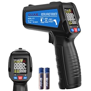 QLUUE Infraroodthermometer Contactloze temperatuur met instelbare emissiviteit -58℉ tot 1076℉ (-50℃ tot 580℃) Temperatuurpistool voor koken, thuisreparaties en industrie (NIET voor mensen)