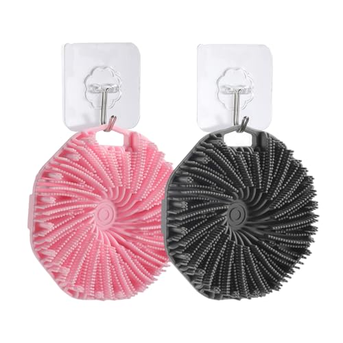 2Pcs Silicone Body Scrubber Exfoliating Body Scrubbers for use in Shower Silicone Body Brush for Showering and Anti-Slippery Handles for All Skin Types Eco Friendly Shower Scrubber for Body (Pink)