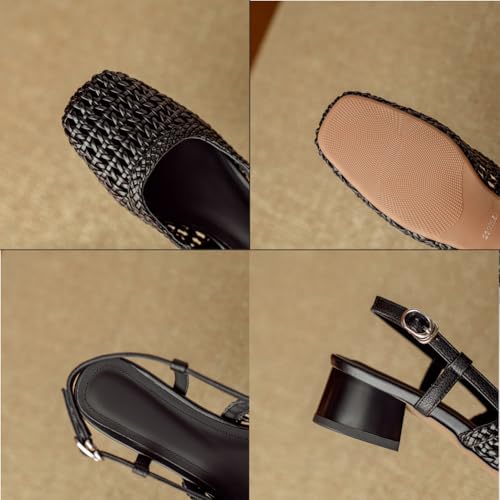 Chaussures d'été tressées avec talon carré stable et bout ouvert - 3