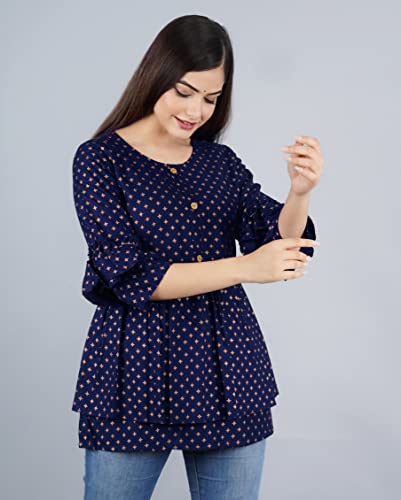 Image of Shiva Fab Short Kurti for Women | Embroidered Straight Rayon Kurta | Round Neck Full Sleeves Short Kurti for Women's