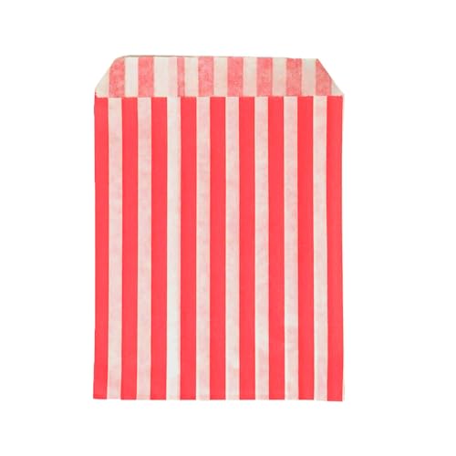 We Can Source It Ltd - Red Candy Stripe Paper Sweet Bags - Weddings, Favours, Candy, Parties 5''x7'' - 50 Bags