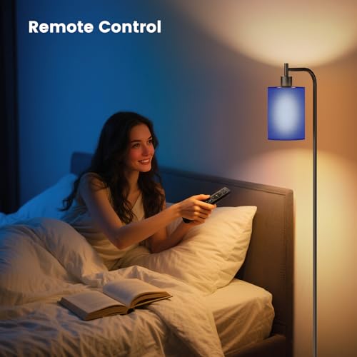 SIBRILLE Floor Lamp with Linen Shade, Dimmable Tall Standing Lamp with Remote Control & 3 Color Temperatures, Modern Floor Lamps for Living Room Bedroom Office Corner, 9W LED Bulb Included — view 4