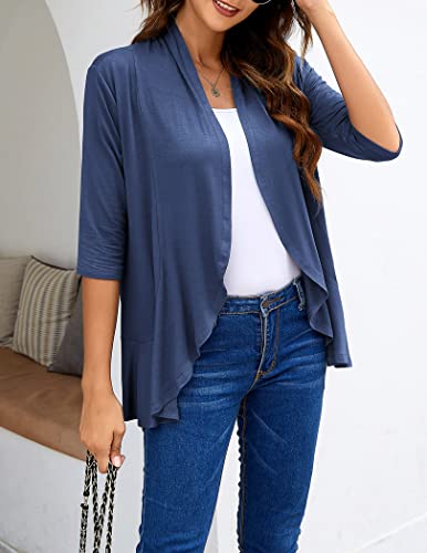 Image of Zeagoo Women's Open Front Cardigan 2026 Spring Summer Lightweight 3 /4 Sleeve Draped Ruffles Cardigans S-3XL