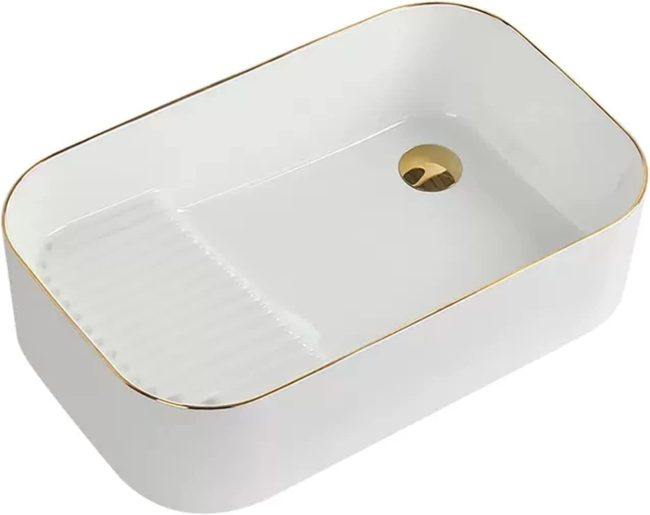 Gerrit Bathroom Sink White Porcelain Ceramic Sink Rectangle Bathroom Sink Above Counter Porcelain Sink Bowl Bathroom Vanity Sink Washing Art Basin with Pop