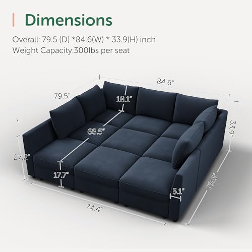 Image of HONBAY Modular Sectional Sleeper Sofa Bed with Storage,Dark Blue