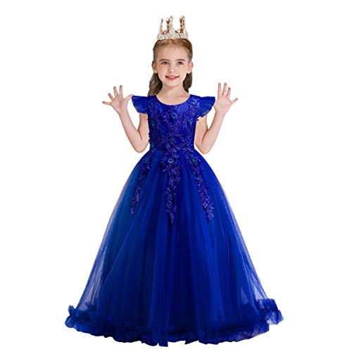 MYRISAM Girl's Embroidery Tulle Lace Maxi Flower Girl Wedding Dress Birthday Pageant Communion Dance Party Tulle Gown