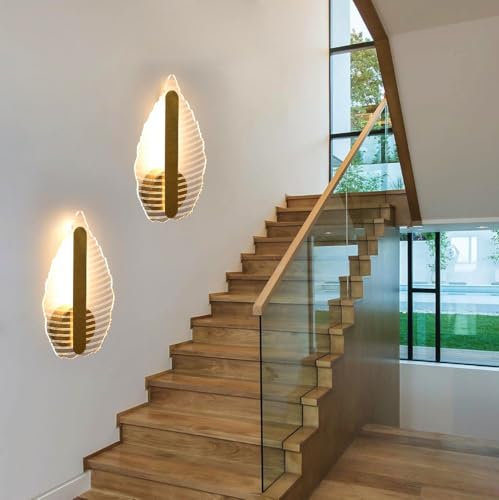 Image of Groeien Pack of 2 | Leaf Glow Modern LED Wall Lamp | Golden Decorative Wall Light for Living Room, Bedroom & Hall | Artistic Leaf Design Wall Fixture for Home Decor(VeinLeaf Glow, 2)