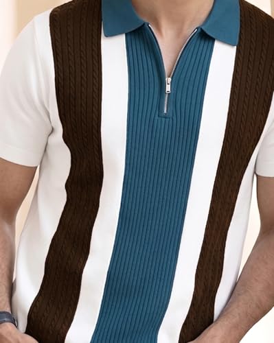 Image of AUSK Men's Zip Collar Polo Tshirt | Cotton Rich Material | Half Sleeves | Modern Knit Panel Work | Regular Fit