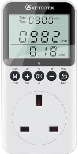 KETOTEK Power Meter Electricity Usage Monitor Plug for Home, Energy Monitor with LCD Display, KWH Watt Voltage Amps Power Consumption Meter, 2900W/13A Overload Protection