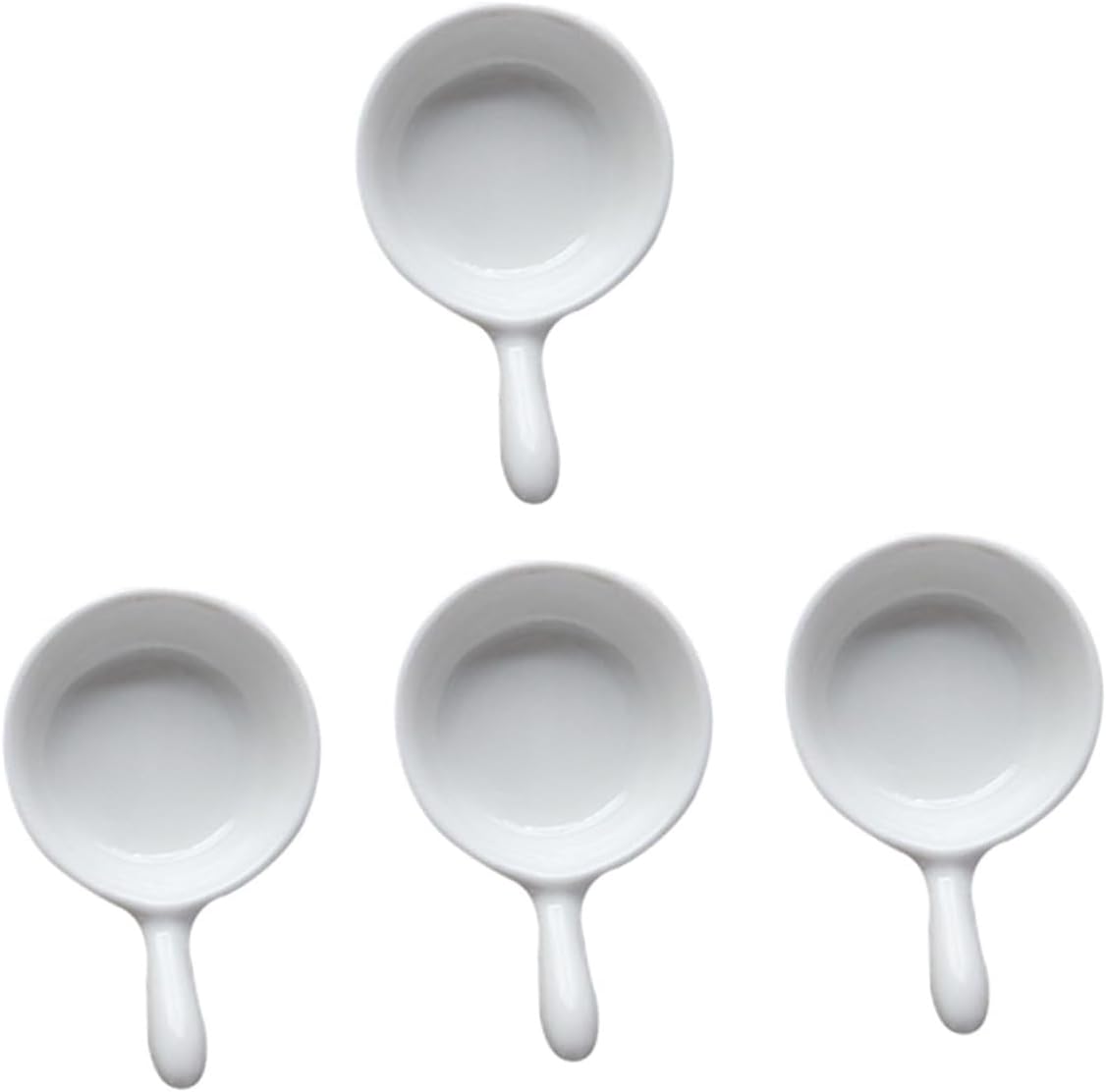 Mikinona 4pcs Dipping Sauce Dish White Ceramic Condiment Holders Handles for Side Dishes for Sauces Snacks and Appetizers Parties