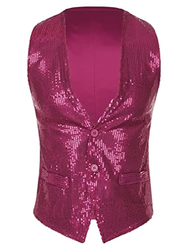 V-Neck Sequin Vest for Men Shiny Party Nightclub Top Stylish Suit Vest Tuxedo Waistcoat