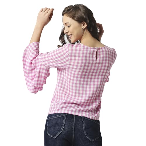 Image of Pepe Jeans Women's Cotton Regular Fit Checks Peplum Top