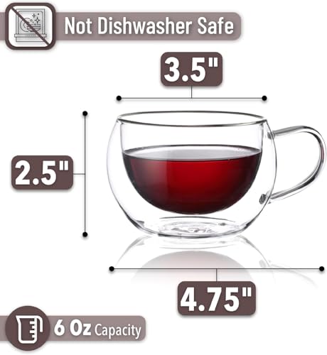 Image of ANKUL Heat Resistant Double Wall Glass Coffee Mugs Set of 2 Clear Insulated Coffee Glass, Cappuccino Cups, Latte Cups, Beverage Glasses (2, BrewSphere), 200 ml