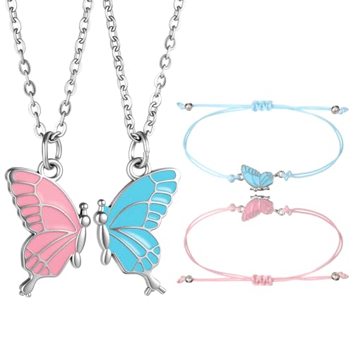Tweruna BFF Friendship Necklace Bracelets for 2, Butterfly BFF Bracelets Necklace for 2, Enamel...