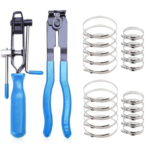 2Pcs CV Boot Clamp Pliers with 20Pcs Crimp Bands, Joint Boot Band Tool Kit, Hose Axle Dust Cover Clip Removal Repair Tool Accessories, Blue