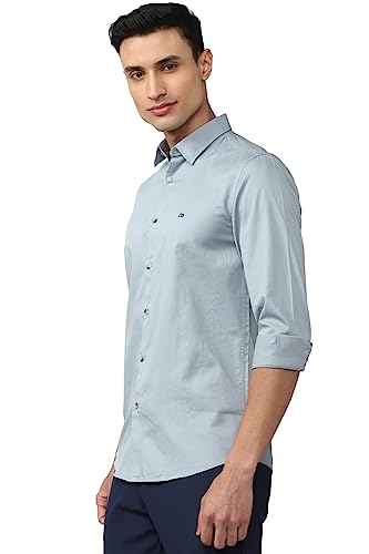 Image of Peter England Men's Slim Fit Full Sleeve Casual Shirt in Twill Weave Cotton