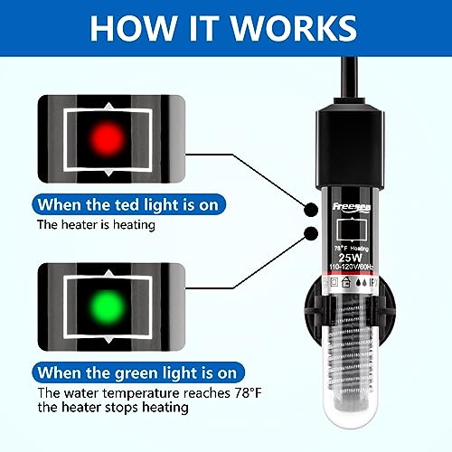 FREESEA Aquarium Fish Tank Heater: 25W/50W/100W/300W Small Submersible Aquarium Heater with Preset Temperature for 1-5 Gallon Betta Turtle Freshwater Saltwater Tank