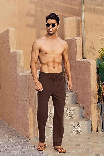 Image of Gafeng Mens Linen Pants Yoga Casual Beach Summer Harem Baggy Trousers