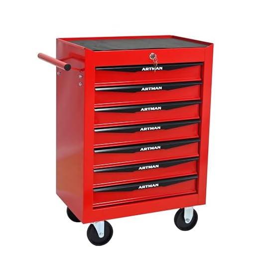 Thetilsy Rolling Tool Chest Cart with 7 Drawers,Storage Tool Cabinet on 4 Wheels. Lockable Tool Cart with Drawer Liners.Steel Tool Box Organizer for Garage,Repair Workshop-Red