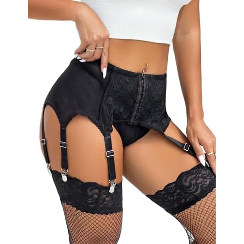 ohmydear Liguero para mujer, sexy, talla grande, liguero, con 6 clips metálicos, liguero