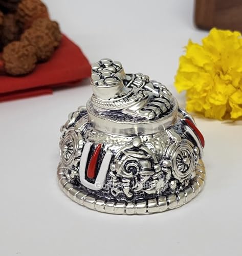 Image of Gold Art India Lord Balaji Charan Paduka Silver Matte Antique Finish Vishnu Charan Paduka for Pooja Room /Car Dashboard Venkateswara Swamy Feet with Shanku Chakra Namam Best Gift (Silver Plated 2 Inch)