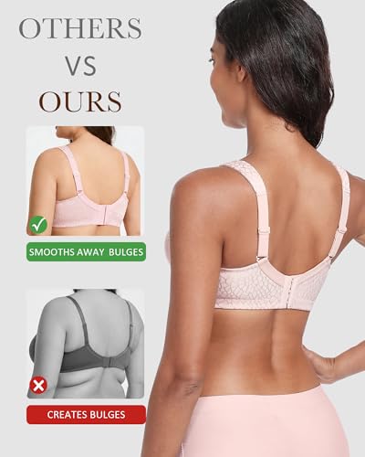 Lemorosy Damen Komfort Vollschalen Minimizer BH Ohne Bügel Ungepolstert Große Brüste Starker Halt Bügelloser Klassischer Entlastungs Bra (80D,Rosa) 5