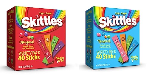 Skittles Singles To Go Tropical and Original Flavors Drink Mix Variety 2 Pack - 40 count boxes 80 total servings