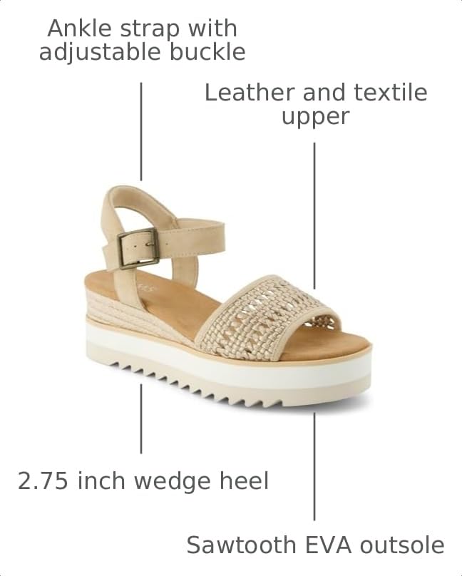 Image of TOMS Women's Diana Wedge Heel Sandal, Leather Upper, Rope-Wrapped Midsole, Adjustable Strap, Buckle, OrthoLite Insole