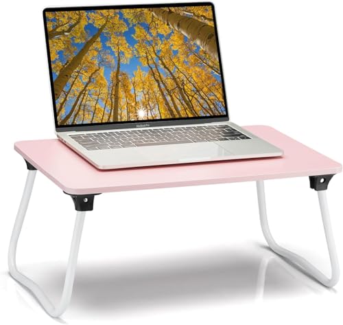 Image of Ruxury Foldable Lap Desk Laptop Stand Bed Desk Table Tray, Breakfast Serving Tray, Portable & Lightweight Mini Table, Lap Tablet Desk for Sofa Couch Floor - Pink