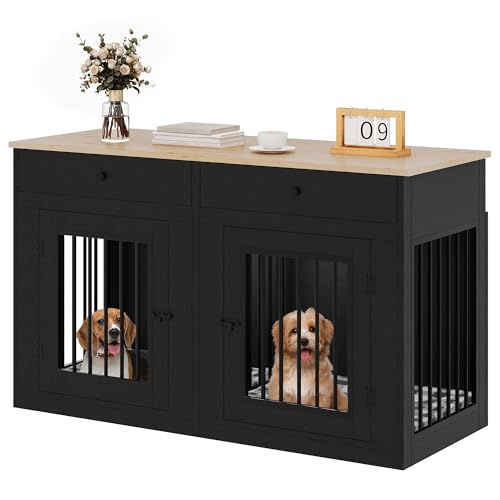 YITAHOME 60" Wooden Dog Crate Furniture with Removable Divider &