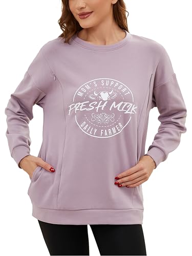 Image of Liu & Qu Women's Oversized Nursing Sweatshirts for Breastfeeding Hidden Zippers Pullover Tops Maternity Sweaters