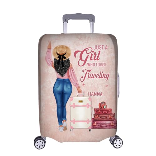 Personalized Woman with Name Just a Girl Who Loves Traveling Pink Luggage Cover Protector Travel Bag Covers Suitcase Cover Travel Bag Covers Gift for Girl Traveling Lovers 125