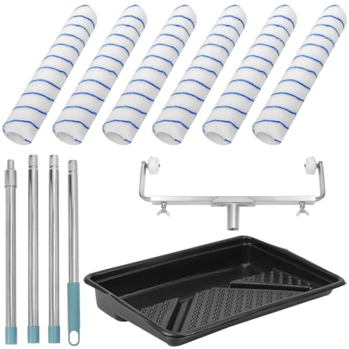 QWORK® Kit Rouleaux de Peinture de 45 cm - Comprend 6 Rouleaux + Cadre Réglable + Tige Amovible jusqu'à 160 cm + Grand Bac à Peinture - Kit de Peinture Complet pour...