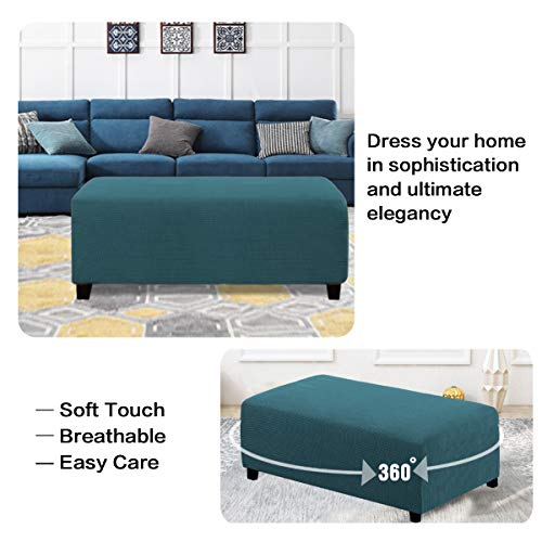Image of H.VERSAILTEX Ottoman and Sofa Seat Cushion Combined Cover Slipcover Rectangle Sofa Slipcover Fit Length 56'-75' Suitable for L Shaped Seat Cushion Cover or Chaise Part Cover Stretch Thick - Deep Teal