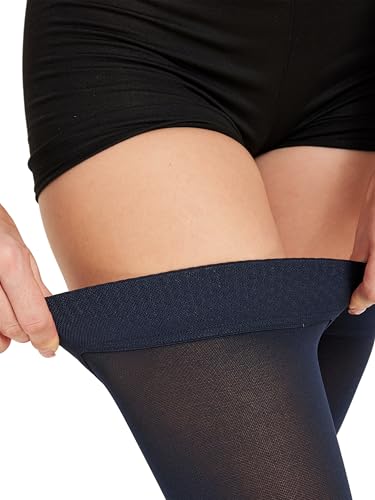 Image of TOFLY Thigh High Compression Socks for Women & Men, Closed Toe 15-20mmHg Graduated Medical Compression Stockings with Silicone Band, Opaque Support Stockings for Varicose Veins, Edema, DVT, Navy L