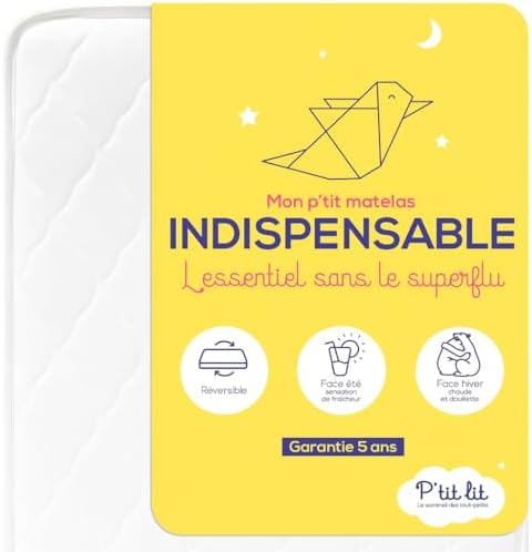 P'TIT LIT - Matelas Bébé/Enfant 60x120 cm - Réversible : Face Été...
